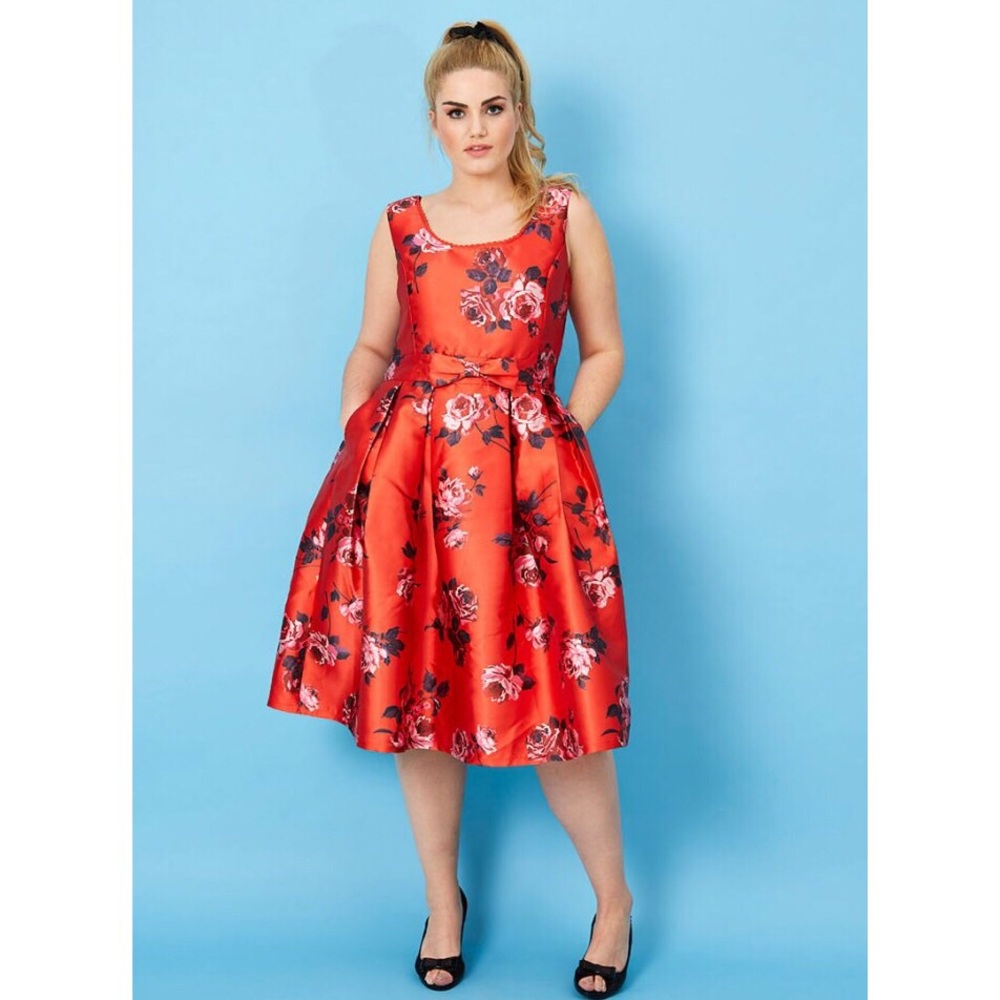 50s Red Floral Special Occasion Dress